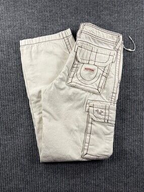 True Religion Military Cargo BIG T Pants Women 26 Winter White Y2K